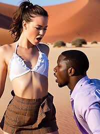 A stunning black man gazes at his young white lover amidst dunes in Namibia 39 s golden light